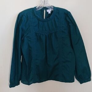 J. Crew Forest Green Long-Sleeve Knitted Accent Blouse